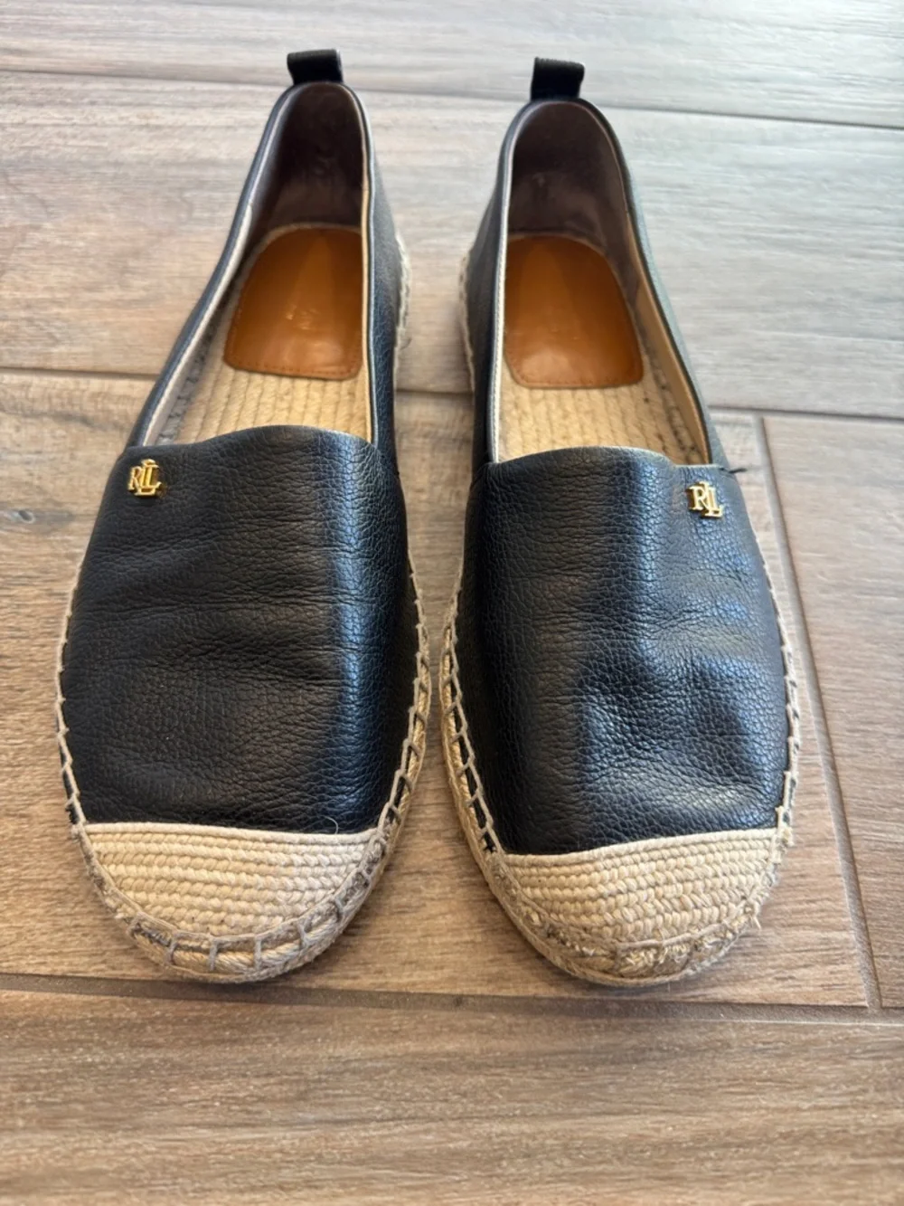 Ralph Lauren Black Leather Espadrille Slip-ons. Women’s size 9 - Picture 1 of 11